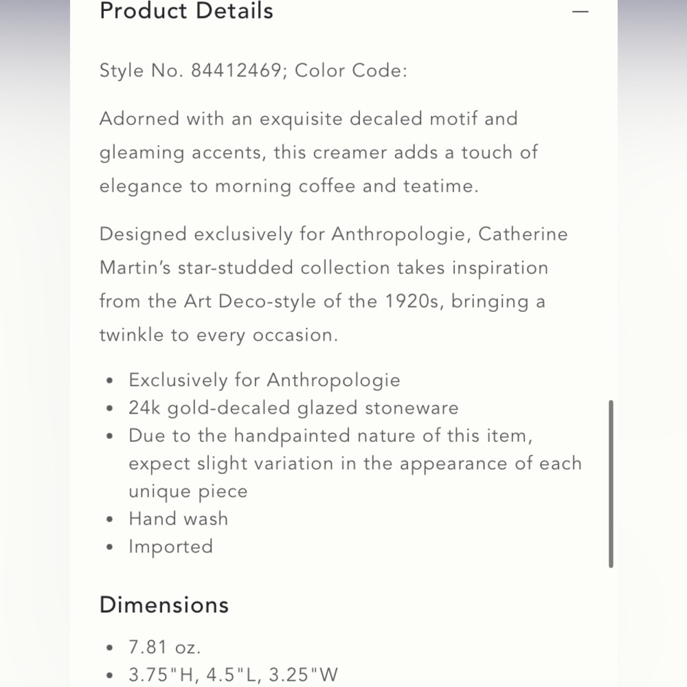 Anthropologie Exclusive Catherine Martin Starry Night Creamer NWT - Picture 5 of 14